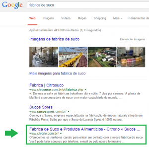 Busca no Google por fabrica de suco