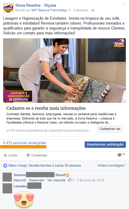 Campanha no Facebook para divulgar serviços