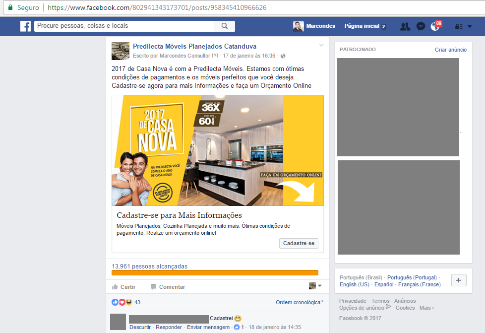 Propaganda no Facebook para a Predilecta Catanduva