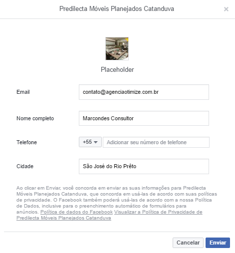 Formulário de geração de leads do Facebook